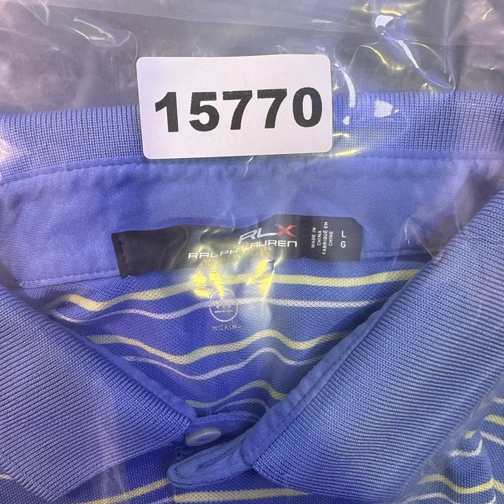 RLX Ralph Lauren Polo Golf Shirt MENS LARGE PERFORMANCE BLUE YELLOW  Stripe